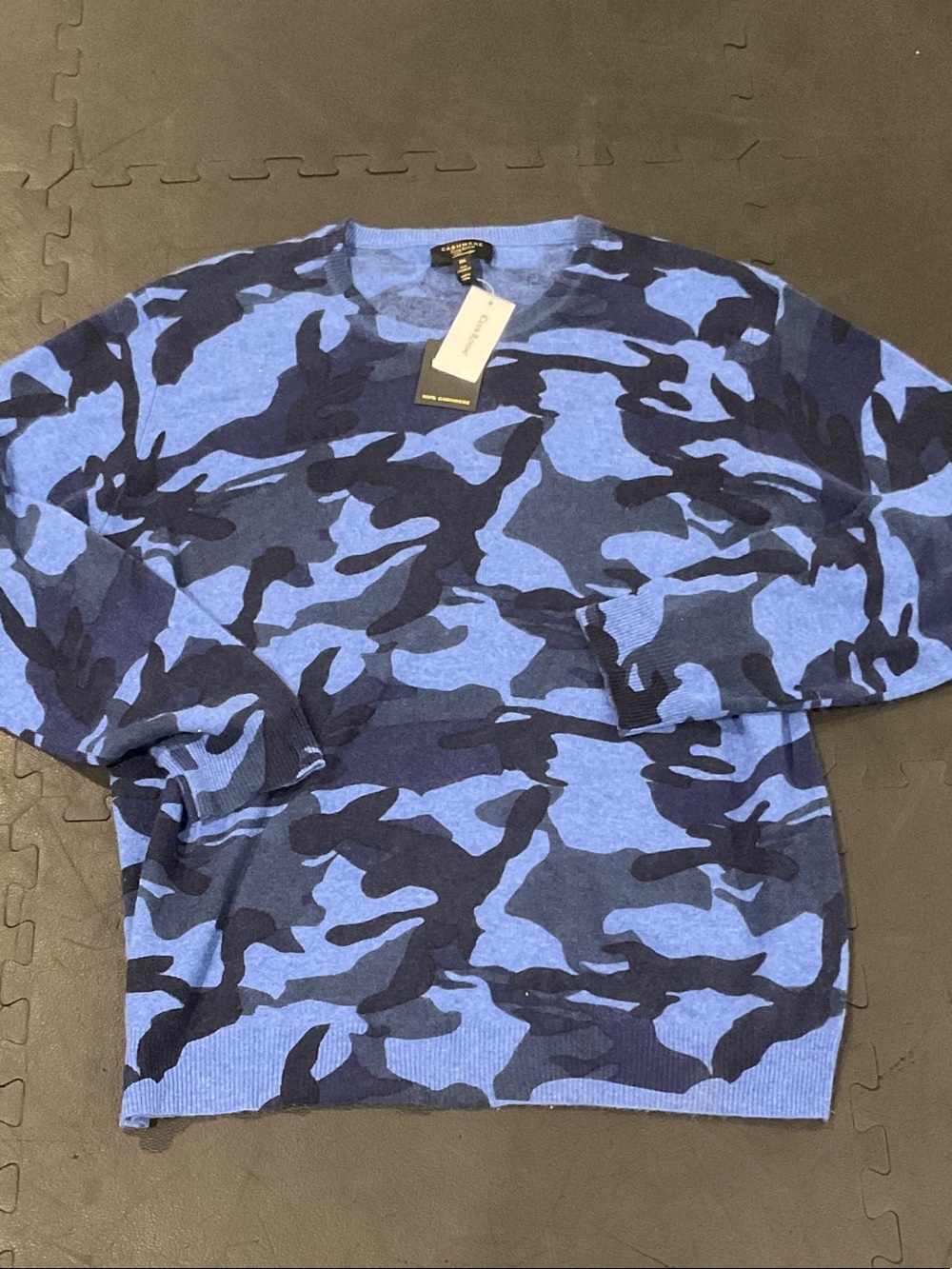 Club Room Blue Camouflage Cashmere Crewneck Sweater